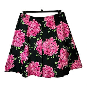 INC Stretch‎ Floral Skirt Pink Black Hydrangeas Box Pleat Skirt Women Size 10